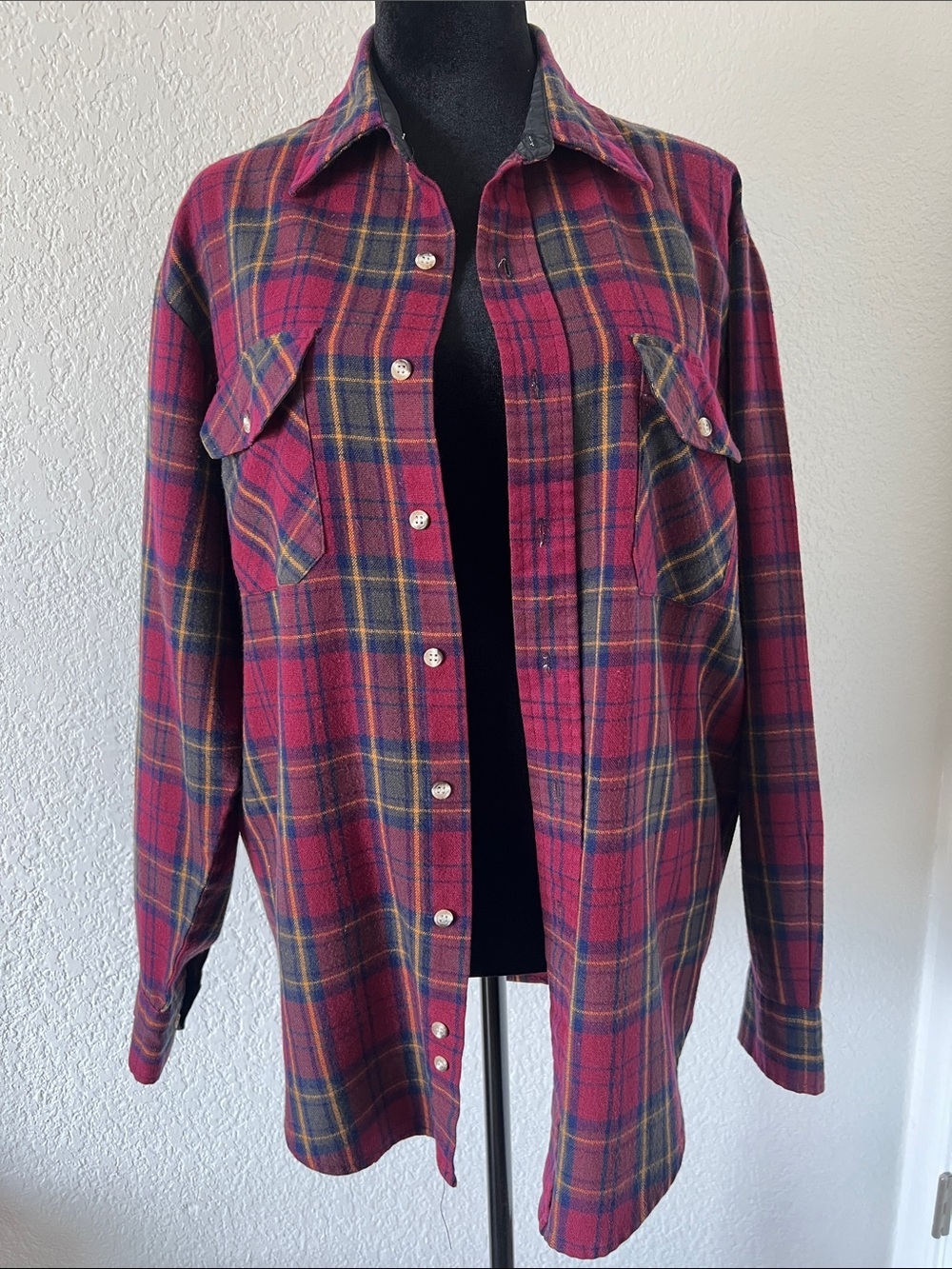 Vintage Outdoor Life Red Plaid Flannel Shirt with Navy and Green Accents